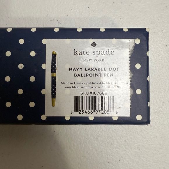 KATE SPADE NEW YORK NAVY LARABEE DOT BALL POINT PEN NEW IN GIFT BOX BLACK INK - Picture 6 of 6